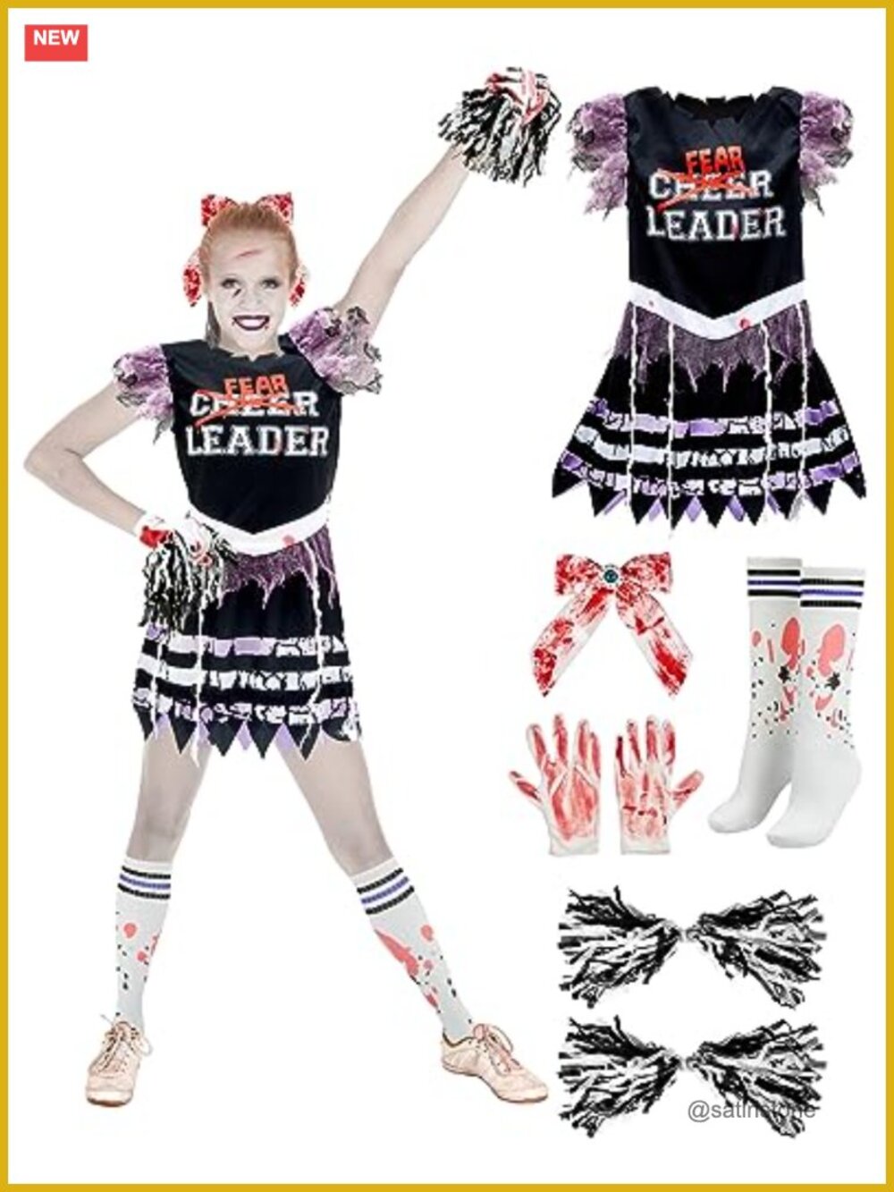 Halloween Zombie Cheerleader Costume Set for Girls Pretend Play